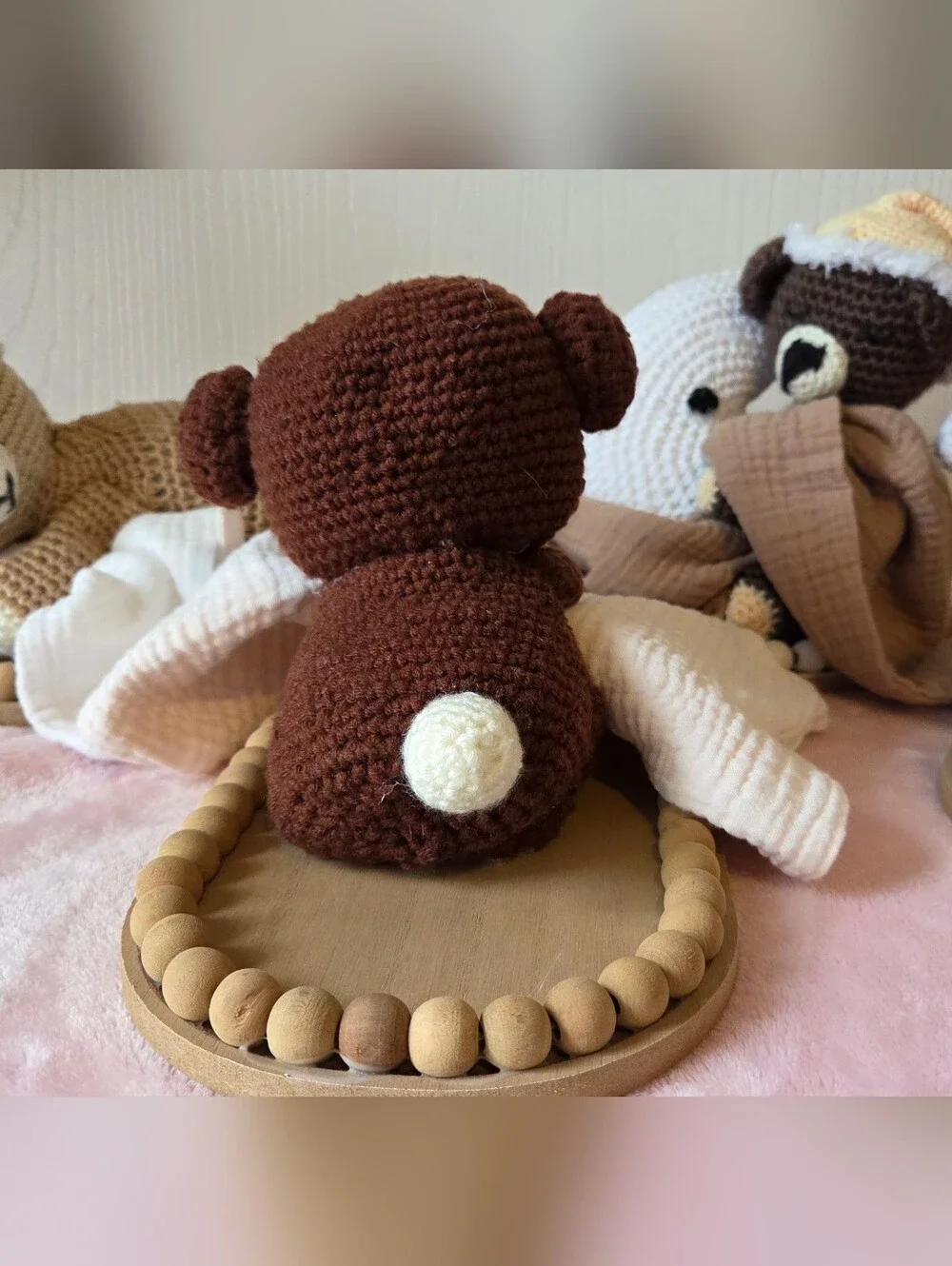 Handmade Baby Shower Centerpiece Crochet Sleeping Brown Bears with Blankets